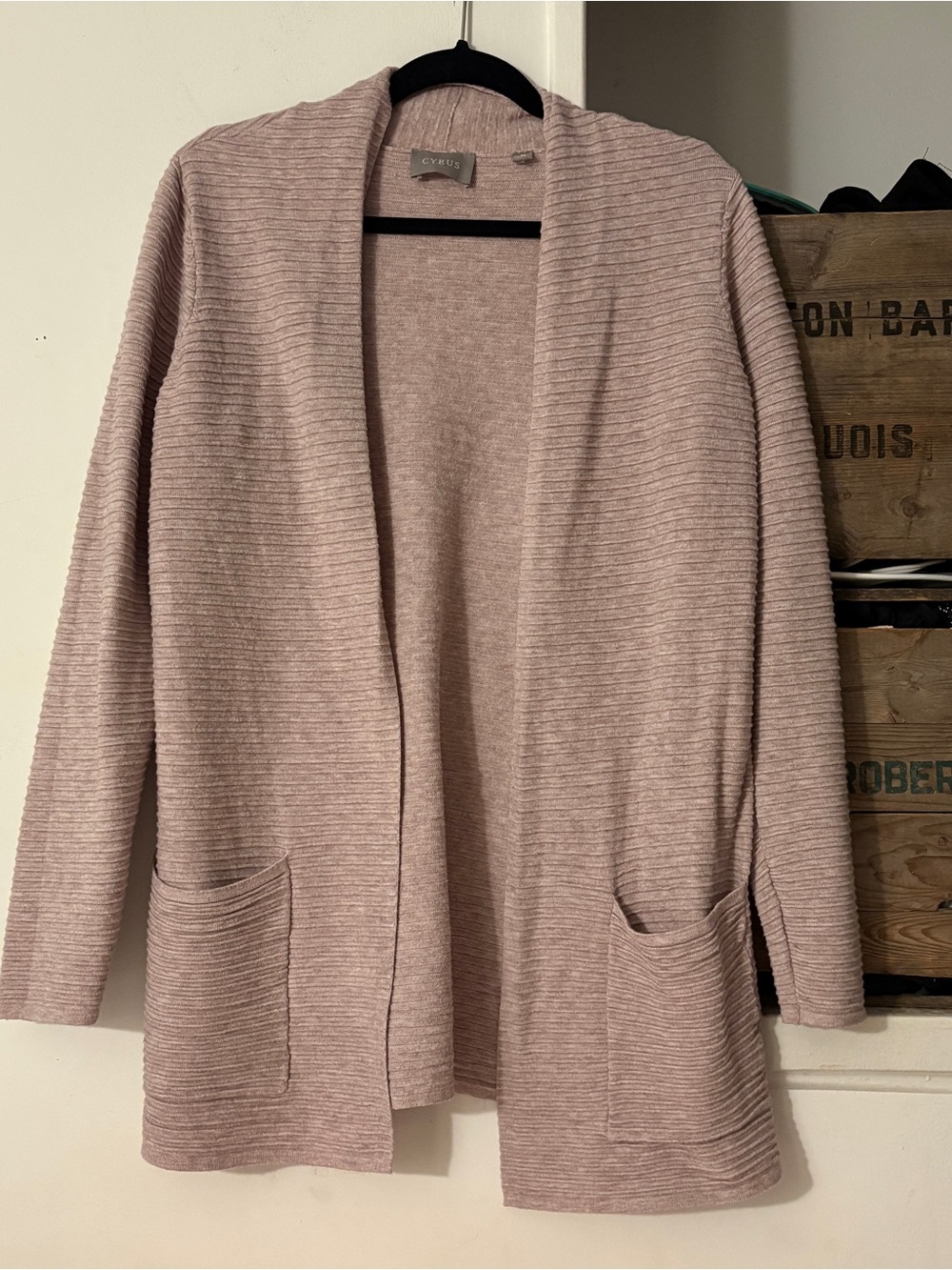 Cyrus Ribbed Open-Front Long Cardigan — Dusty Rose Size Medium